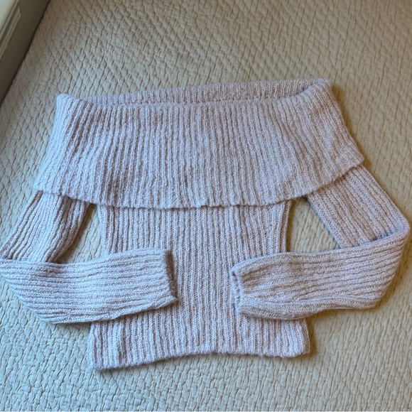 NWT (flaws) Reformation Oberon Sweater in Serenade / Pale Pink Off-Shoulder, L - Picture 1 of 9